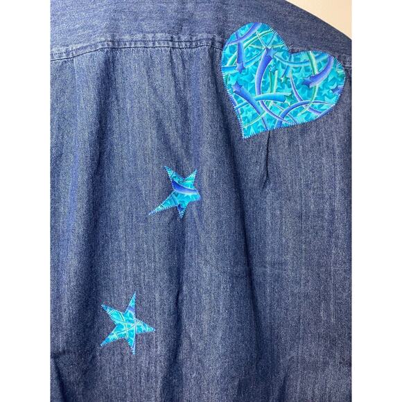 100% Cotton Croft & Barrow Blue Cat Patchwork Long Sleeve Button Down Size S - Picture 7 of 9